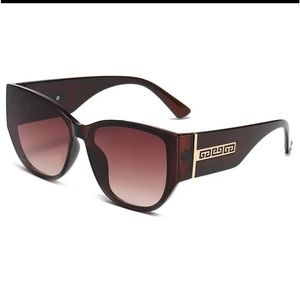 Brown Cat Eye Sunglasses with Gold Geometric Arm Detail